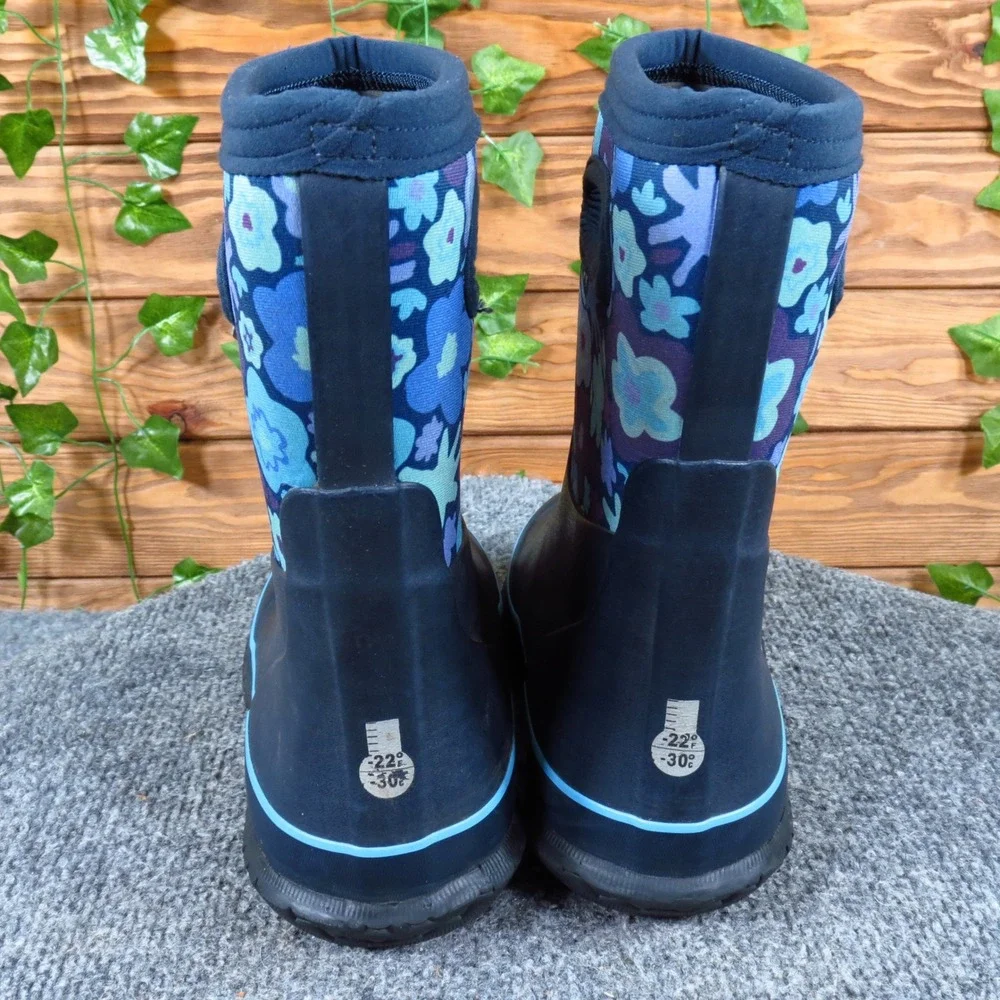 Bogs Grasp G-FLWR Youth Rain Snow Boots Size 3 Waterproof Insulated Navy Floral